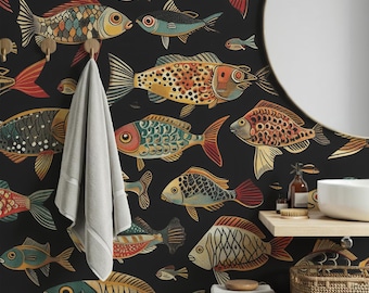 Mural de papel pintado con peces de colores: Arte de pared autoadhesivo con temática oceánica