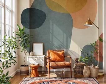 Mid Century Modern Abstract Wallpaper: Geometric Earth Tones Wall Mural