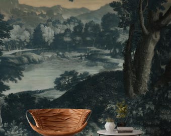 Vintage Countryside Scene Wall Mural, Pastoral Landscape Peel & Stick Wallpaper