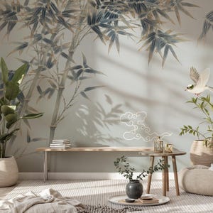 Bamboo & Birds Wall Mural: Zen Asian Wallpaper