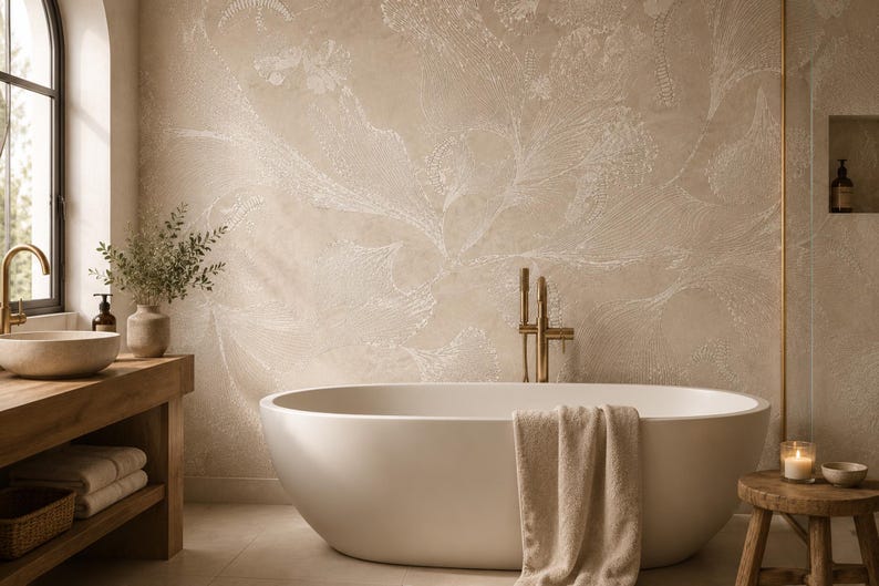 Ginkgo Leaf Wallpaper -beige Botanical Wall Mural -organic Modern Decor ...