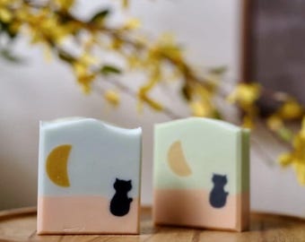 Savon végétalien artisanal : Meowrange Grove, parfum d'agrumes, huiles biologiques
