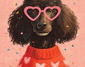 Paint By Number Party Poodle In Hearts Sweater – Cute Dog Painting Kit For Adults, Funny Pet Art DIY Gift Idea
