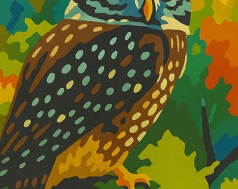 Kit de pintura de búho por números, lienzo DIY con hojas de otoño y pájaros del bosque coloridos, regalo de pintura de vida silvestre caprichoso para entusiastas de la naturaleza