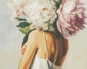 Paint by Number Woman with Flowers Kit – Soft Feminine DIY Painting for Adults – Romantic Floral Wall Art Gift
