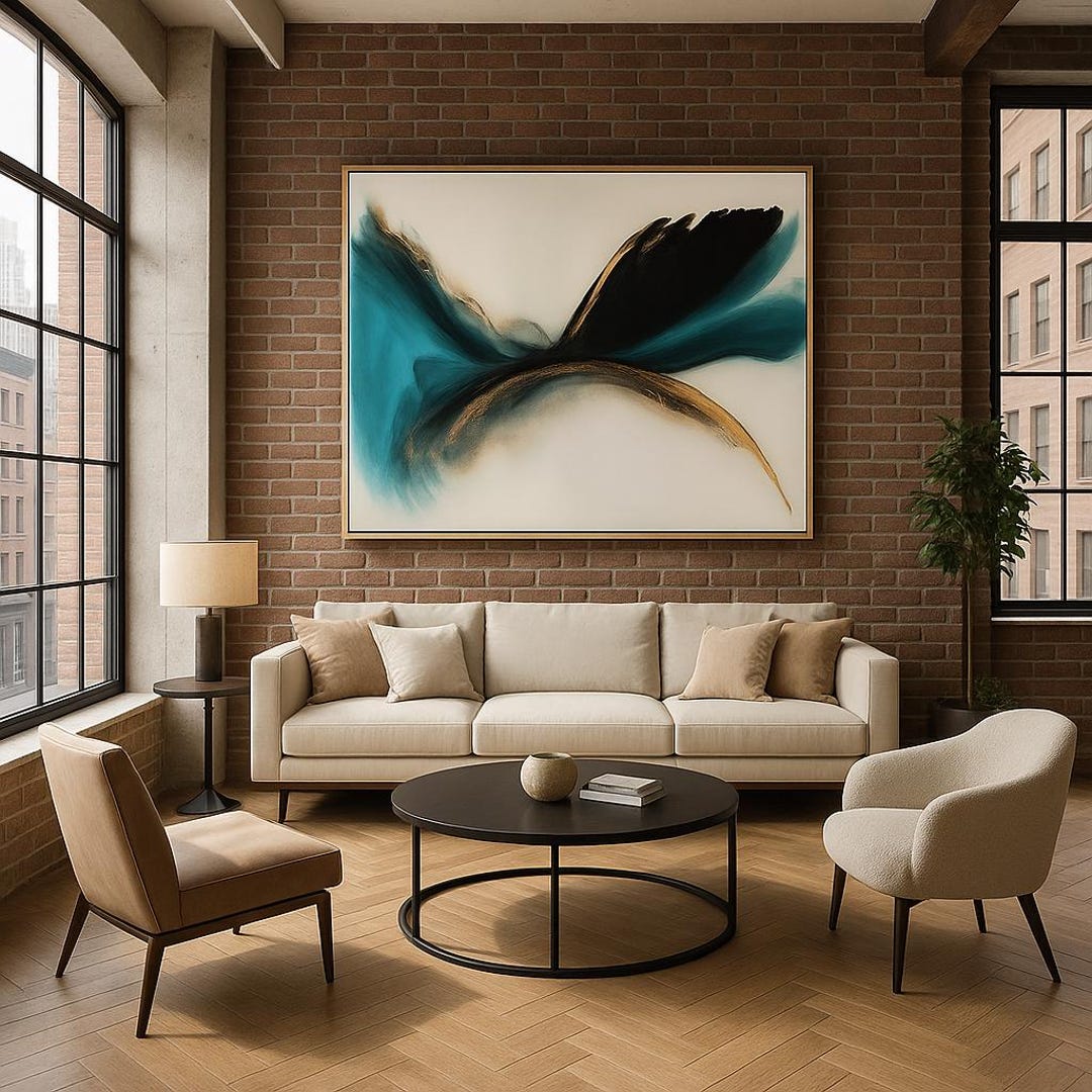 Teal and Black Abstract Art Print – Modern Contemporary Canvas With ...