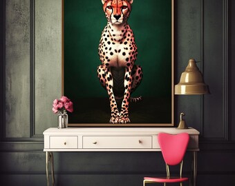Cheetah Art Print - Emerald Green, Safari Glam Decor