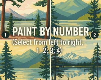 Peinture par numéros d'une scène de lac - Kit de bricolage paysage de montagne - Activité artistique relaxante - Cadeau artisanal adapté aux débutants 1, 2, 3 ou 4