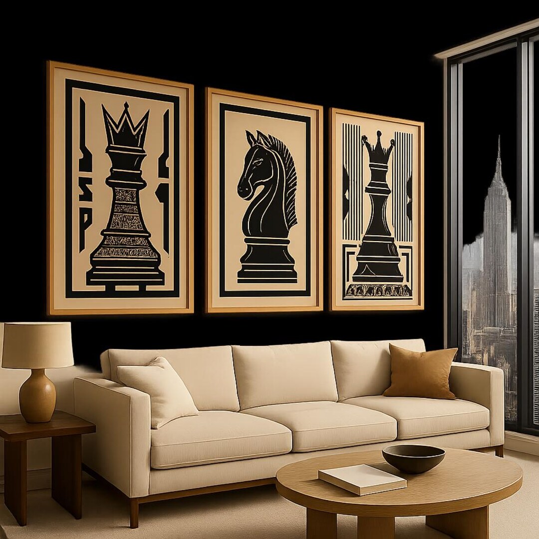 Chess Piece Wall Art Set – Modern Black and White Prints – King, Queen ...