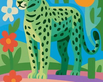 Malen nach Zahlen Bunter Leopard Safari Art Kit - Dschungeltier Malerei für Erwachsene Anfänger Hauswanddekor