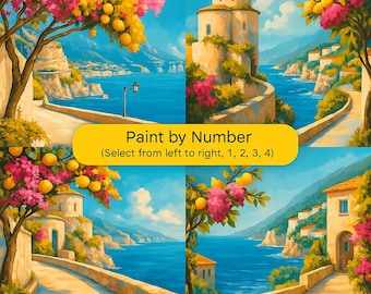 Paint by Numbers Amalfi Coast Kit – DIY Italian Landscape with Lemon Tree & Sea View Wall Art