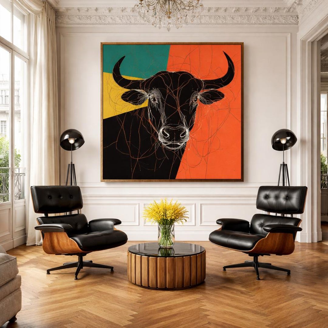 Canvas Print Art Modern Bull Portrait Wall Art Abstract Animal Canvas ...