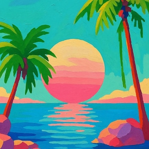 Paint by Numbers Tropical Kit – Colorful Palm Tree Beach Scene DIY Painting for Adults, Relaxing Coastal Wall Art Gift