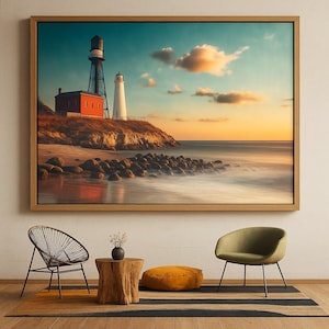 Canvas Print Long Island Wall Art - Lighthouse Coastal Digital Prints - Lighthouse Coastal Canvas Art - Seascape Canvas Wall Art