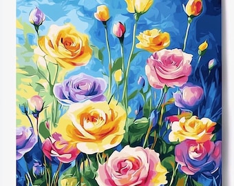 Paint by Number Roses Kit – Vibrant DIY Flower Painting for Adults | Bright Garden Blooms | Easy & Relaxing Art Project