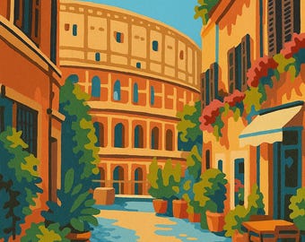 Paint by Numbers Italy Kit – Colosseum Street View DIY Art Set for Adults, Italian Architecture Painting Kit, European Travel Wall Decor