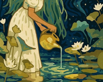 Water Maiden Paint by Numbers Kit – Girl with Jug by Moonlit Pond | DIY Fantasy Painting