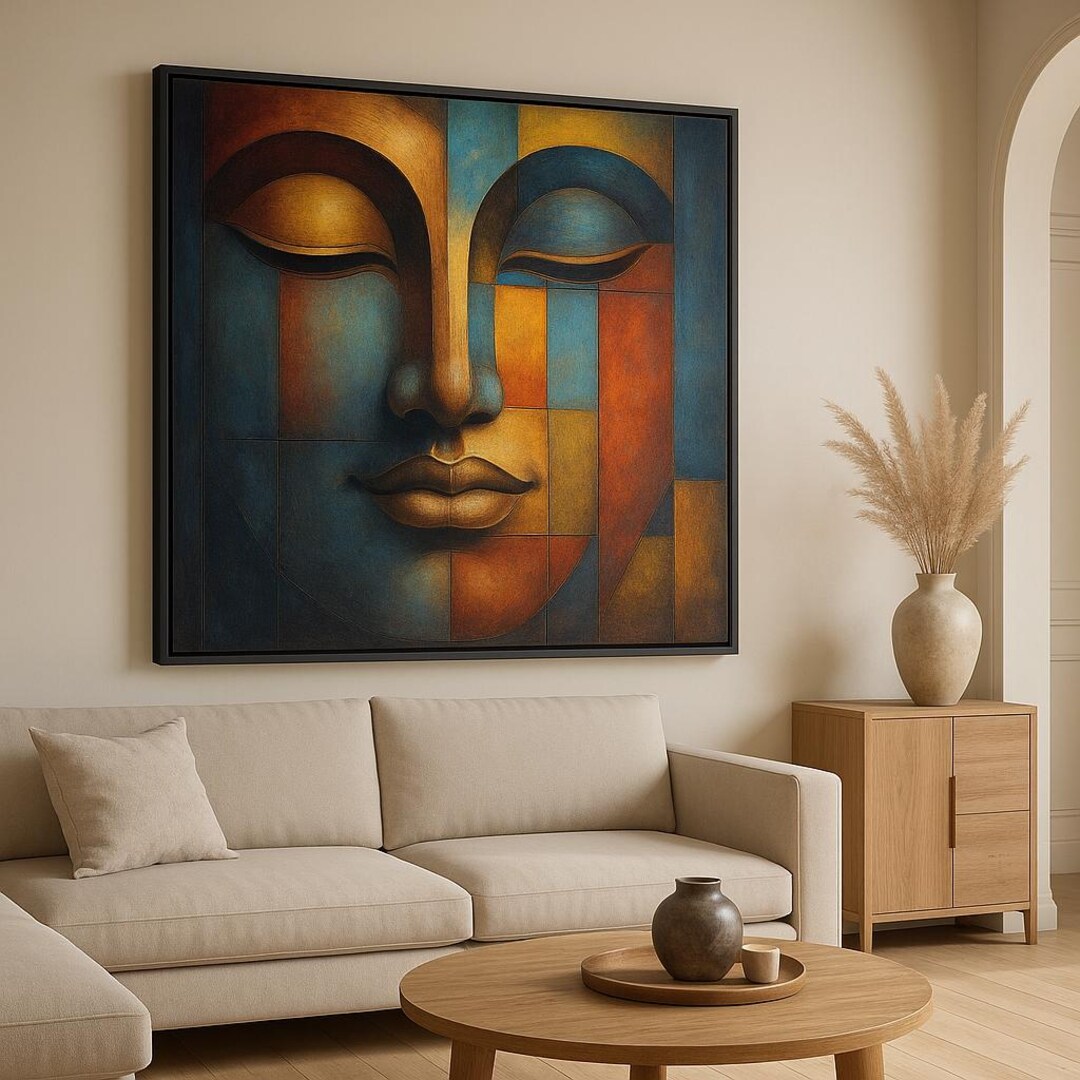 Serenity Mosaic Buddha Canvas Wall Art With Abstract Geometric Design ...