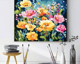 Wildflower Garden Paint by Number Kit – Colorful DIY Floral Painting for Adults | Vibrant Botanical Wall Art | Relaxing Creative Gift