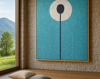 Wydruk artystyczny Dot – Prezenty Dot Art – Niebiesko-czarna abstrakcyjna sztuka łazienkowa – Duży abstrakcyjny obraz na płótnie do wnętrz w stylu zen, kącików medytacyjnych