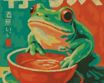 Verf-op-nummer kikkerthee – eigenzinnige Japanse kunst verf op nummer-kit voor volwassenen: beginners