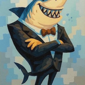 King Shark Paint by Number Kit – Funny DIY Cartoon Wall Art for Kids & Adults – Shark in Suit with Crown