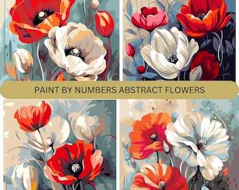 Paint By Number Flowers – Vibrant Floral DIY Kit – Modern Botanical Wall Art – Relaxing Painting Activity for Adults