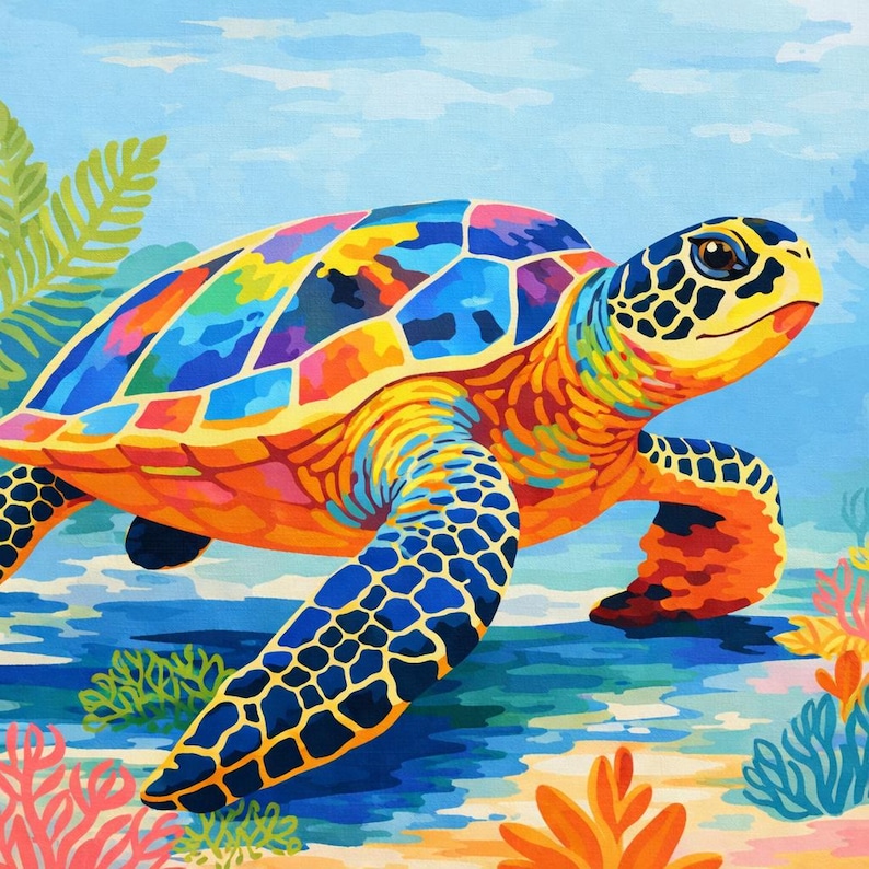Paint by Number Rainbow Sea Turtle Paint by Number Kit, Ocean Animal ...