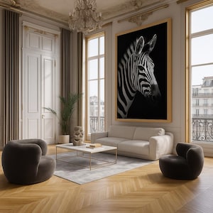 Black And White Zebra Print, Vertical Black And White Print, Zebra Wall Decor, Animal Portrait Canvas Wall Art, Monochrome Canvas Art