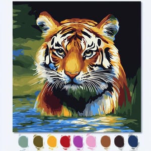 Paint by Number Tiger Kit – Wild Jungle Animal DIY Wall Art – Realistic Tiger Face Painting Kit for Adults & Teens – Paint by Numbers