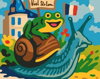 Schilderen op nummer Franse kikker op slak – grillige, op Frankrijk geïnspireerde kit met verf op nummer voor volwassenen, beginners