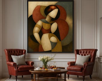 Contemporary Figurative Print Art - Cubist Face Painting Art - Figurative Abstract Woman - Contemporary Abstract Wall Art Colorful With Red