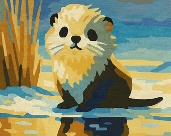 Cute Otter Paint By Numbers Kit | Adorable Water Animal DIY Canvas Painting Kit For Adults And Kids Wholesome Nature Home Decor