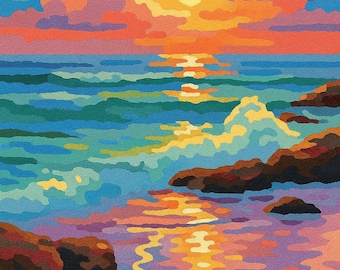 Sunset Ocean Paint by Numbers Kit – Coastal Seascape DIY Painting | Colorful Beach Wall Art for Relaxation | Paint Set for Adults & Teens