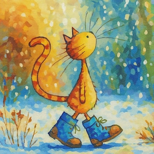 Kit de pintura por números de "El Gato con Botas": arte DIY original para niños y amantes de los gatos: decoración de pared colorida con dibujos de animales