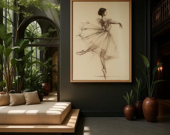 Ballerina Wall Art Print | Elegant Ballet Dancer Sketch | Minimalist Dance Poster | Large Framed Art for Living Room, Studio, or Bedroom
