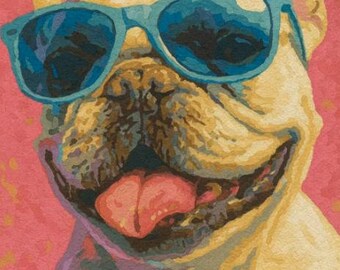 Schilderen op nummer Coole Bulldog-hond met zonnebril | Grappig schilderen op nummer voor beginners | Schattige dieren DIY-kunstkit cadeau