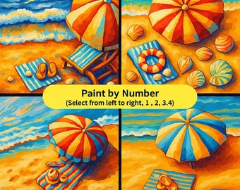 Paint by Number Beach - Beach Umbrella & Flip-Flops – Relaxing Coastal Art Scene