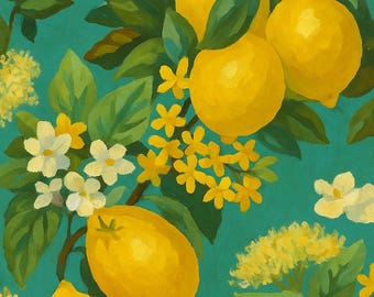Lemon Floral Paint by Number Kit – Mediterranean Fruit and Flower DIY Painting for Adults Kitchen Wall Art Gift