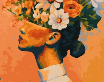 Paint By Number Floral Woman – Abstract Modern Portrait Paint By Numbers Kit For Adults Beginners