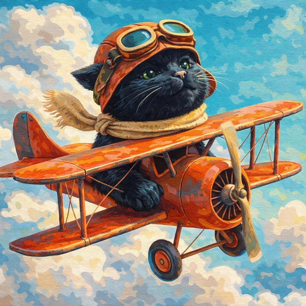 Cat Art Airplane - Etsy