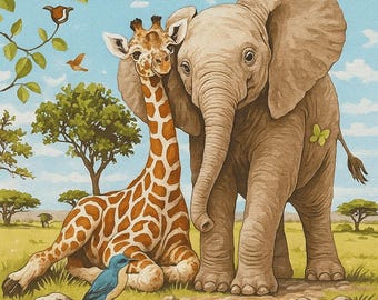 Malen nach Zahlen Elefant Giraffe süße Safari Freunde DIY Leinwand Art Kit für Kinder & Erwachsene Easy Wildlife