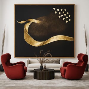 Large Black and Gold Abstract Wall Art – Luxurious Modern Canvas Painting – Statement Contemporary Decor