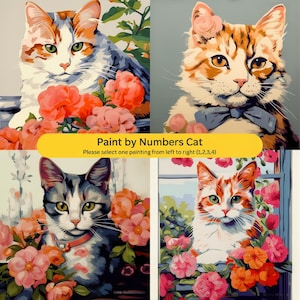 Kit de peinture numérique pour chats – Peinture DIY de portraits de chats floraux | Art mignon de chaton pour les amoureux des chats (fr) | Toile adaptée aux débutants | Choisissez le modèle 1-4