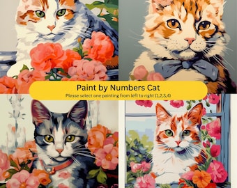 Cat Paint by Numbers Kit – Floral Cat Portrait DIY Painting | Cute Kitten Art for Cat Lovers | Beginner-Friendly Canvas | Choose Design 1–4