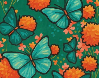 Butterfly Paint by Numbers Kit – Teal & Orange Floral DIY Wall Art