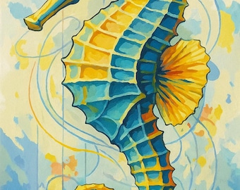 Vibrant Seahorse Paint by Number Kit for Adults and Kids – DIY Ocean Animal Art Set – Colorful Underwater Sea Life Wall Painting Kit