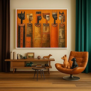 Abstract African Canvas Art Print | Mid Century Abstract African American | Vibrant Orange Ethnic Art | Large Framed Canvas for Living Room