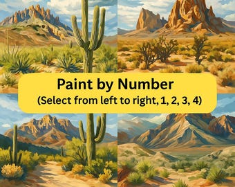 Dipingi con i numeri: Paesaggio desertico - Cactus alto e vista sulle montagne - Kit di pittura fai da te - Arte murale western - Hobby rilassante per adulti