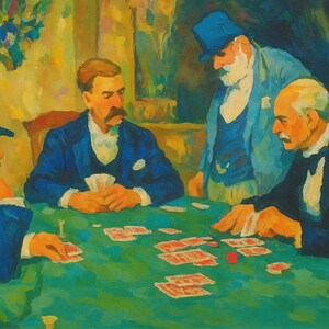 Impression peinture à numéros vintage Messieurs cartes à jouer - Scène de poker victorienne classique - Art mural historique pour salles de jeux et études